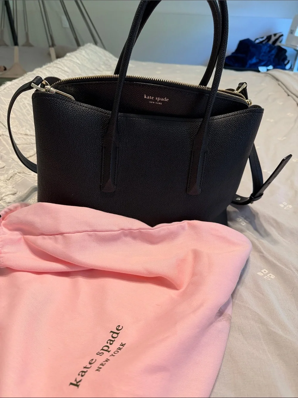kate spade Black Pebbled Leather Satchel with Crossbody Strap